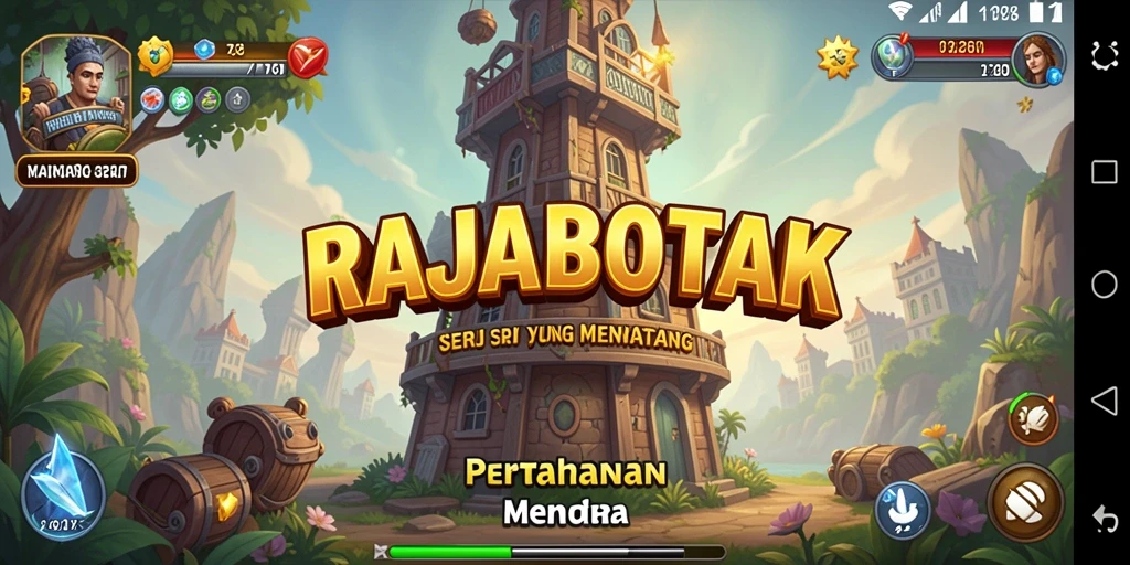 Screenshot utama gameplay RAJABOTAK menunjukkan aksi seru Tower Defense.