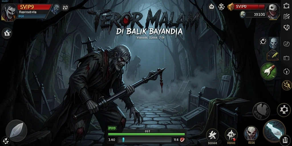 Screenshot gameplay SVIP9 menampilkan suasana Horror yang mencekam.