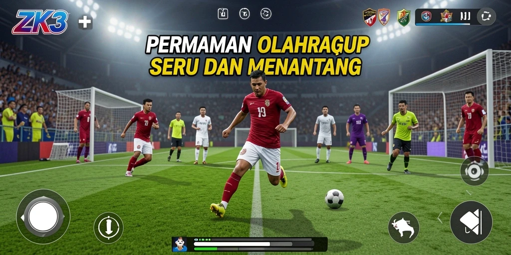 Screenshot utama ZK3 menampilkan aksi seru dalam permainan olahraga.